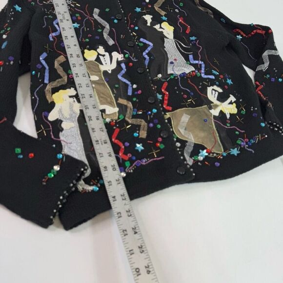 Susan Bristol Cardigan Sweater Womens Medium y2K 1999 Embroidered New Years Eve - Picture 4 of 10